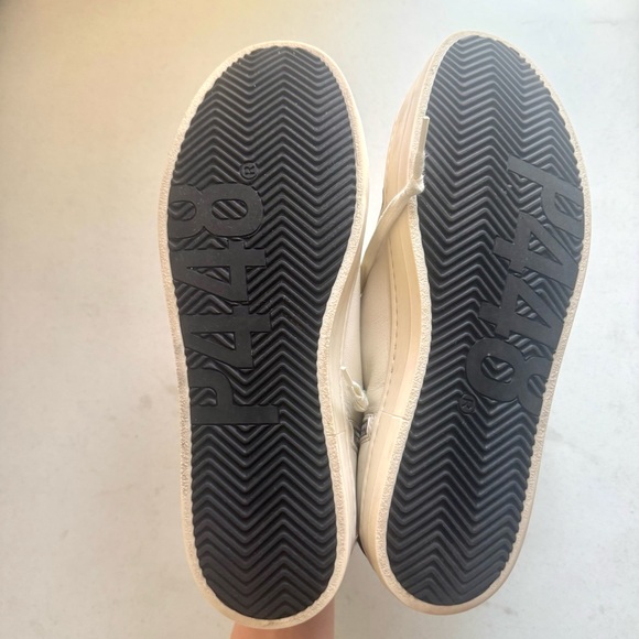 P448 MENS Skate Leather Two Tone High Top Sneakers White Black Size 11.5/45 - Picture 7 of 10